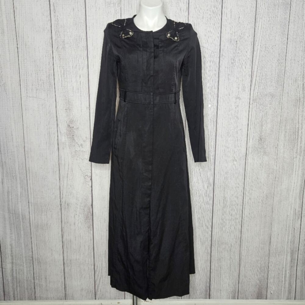 Vieste Jacket Dress, Black Maxi Length Coat with Shoulder Bow Accents, sz 42 - Picture 2 of 9